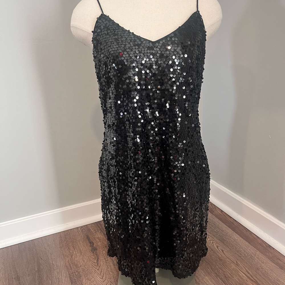 Express Black Polka Dot Lined Dress